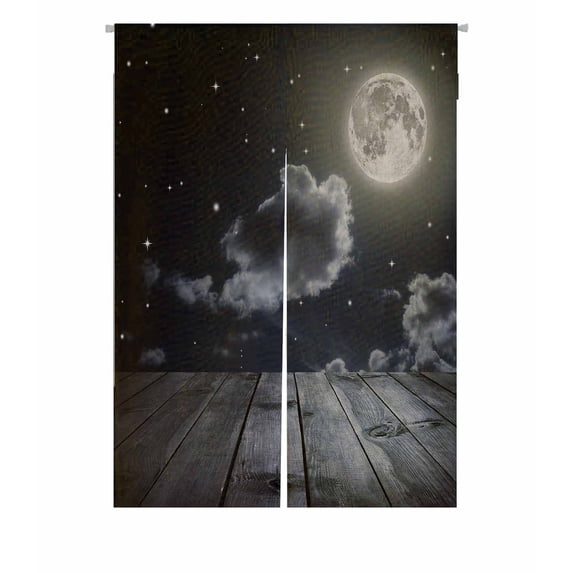 PKQWTM Night Sky Stars Full Moon Wooden Planks Door Curtain Window Cover Home Decor Hanging Curtain Size 85x120 CM