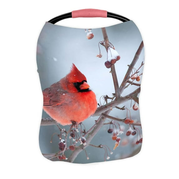PKQWTM Northern cardinal perched branch light winter snow Nursing Cover Baby Breastfeeding Infant Feeding Cover Baby Car Seat Cover