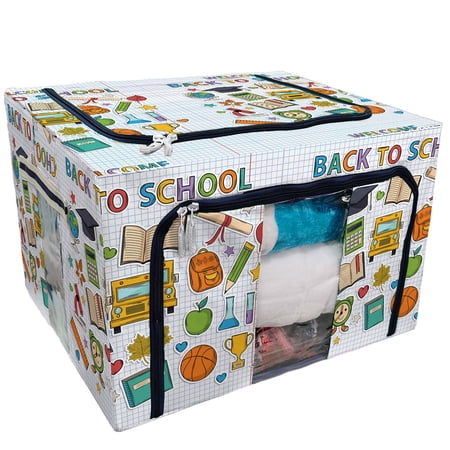 PKQWTM Notebook Sheet Back to School Funny Education Storage Bag Clear Window Storage Bins Boxes Large Capacity Foldable Stackable Organizer With Steel Metal Frame For Clothes,Closets, Bedrooms
