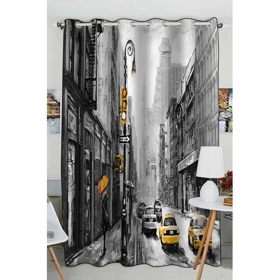 PKQWTM Oil Street New York Woman Under An Umbrella Practical heat insulation Shading Window Curtain Size 52(W)x84(H) inches(One Piece)