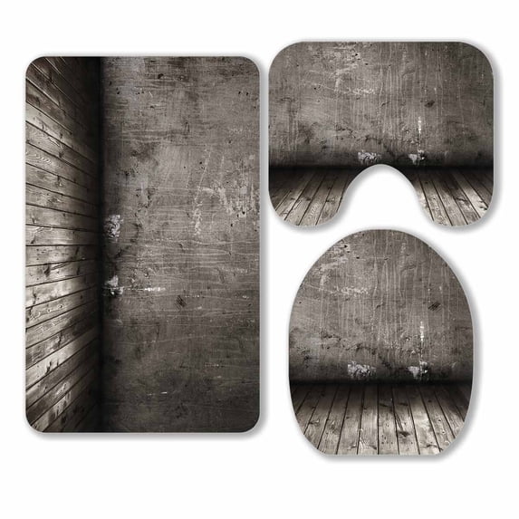 PKQWTM Old Grunge Interior 3 Piece Bathroom Rugs Set Bath Rug Contour Mat and Toilet Lid Cover