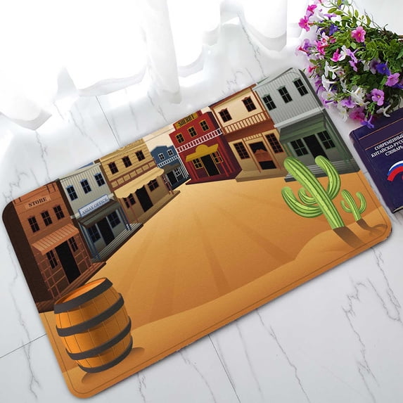 PKQWTM Old Western Town Home Decor Floor Mat Area Rug Doormat Size 18x30 Inches