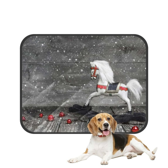 PKQWTM Old Wooden Horse Shabby Chic Christmas Red Balls Pet Dog Cat Bed Pee Pads Mat Cushion Potty Dogsblankets Crate Bed Kennel 36x48 inch