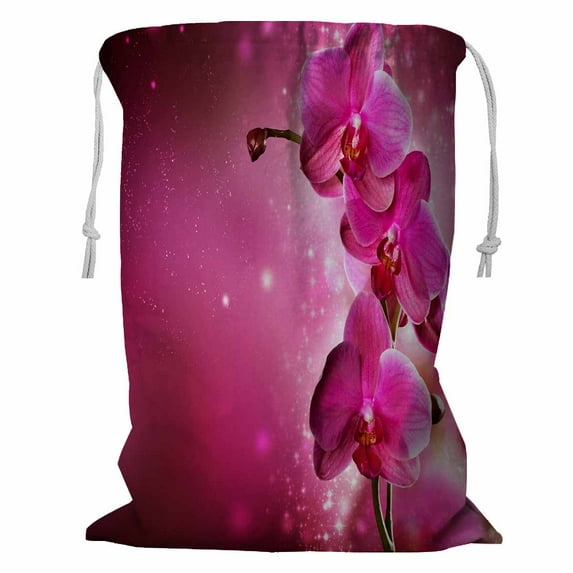 PKQWTM Orchid Flower Border Design Storage Basket Laundry Bag with Drawstring Size 24x32 Inch