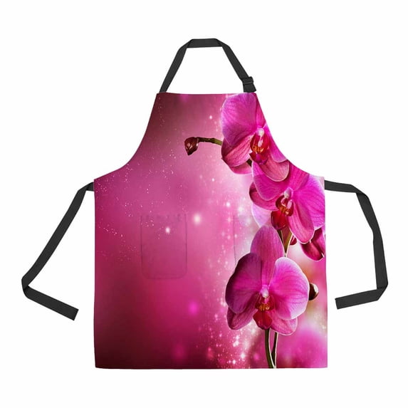 PKQWTM Orchid Flower Border Design Unisex Adjustable Bib Apron with Pockets for Commercial Restaurant and Home Kitchen Use