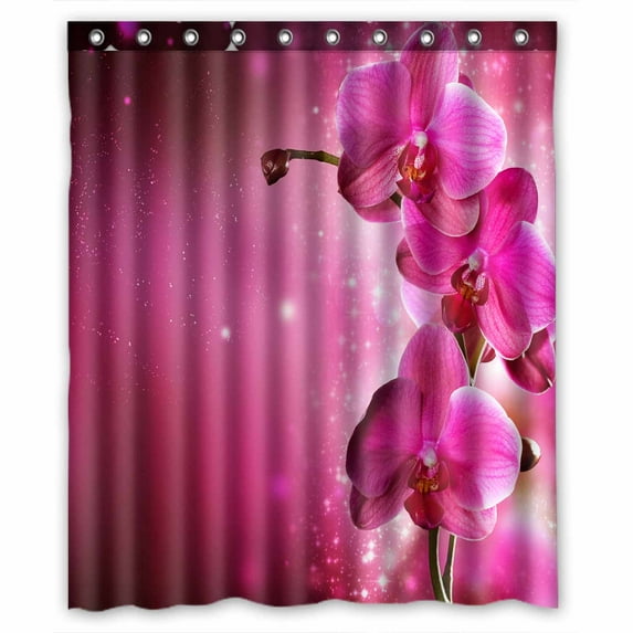 PKQWTM Orchid Flower Border Design WaterProof Polyester Fabric Shower Curtain Size 60x72 Inches