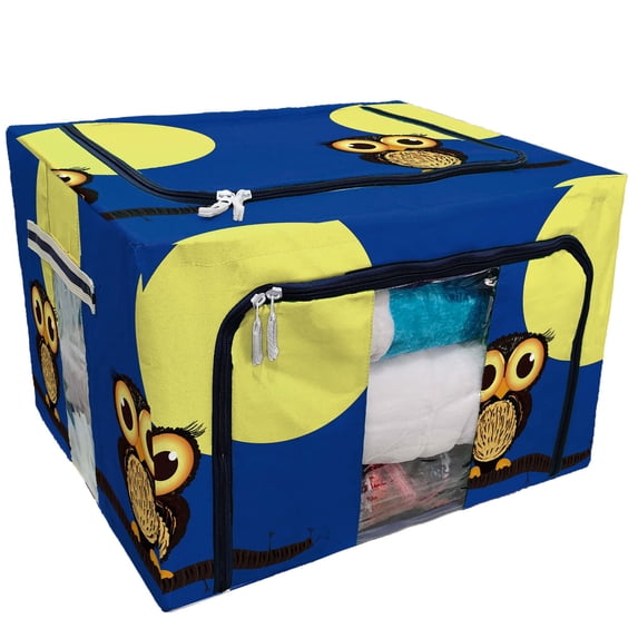PKQWTM Owl at night owl on branch full moon Storage Bag Clear Window Storage Bins Boxes Large Capacity Foldable Stackable Organizer With Steel Metal Frame For Bedding,Clothes,Closets, Bedrooms