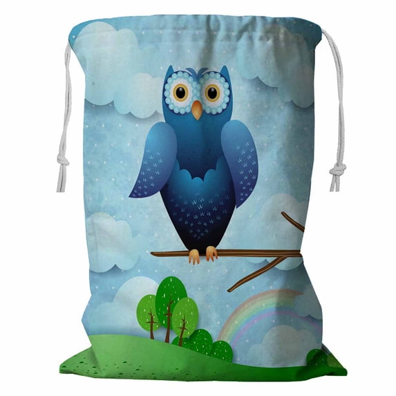 PKQWTM Owl on sky Storage Basket Laundry Bag with Drawstring Size 24x32 Inch