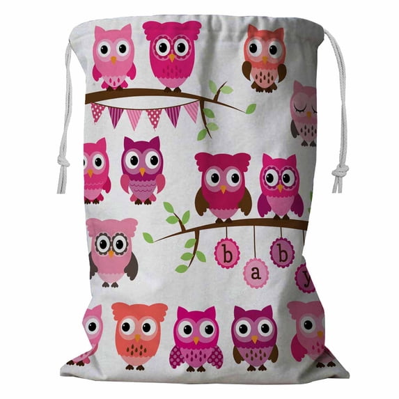 PKQWTM Owls and Branches Storage Basket Laundry Bag with Drawstring Size 18x24 Inch