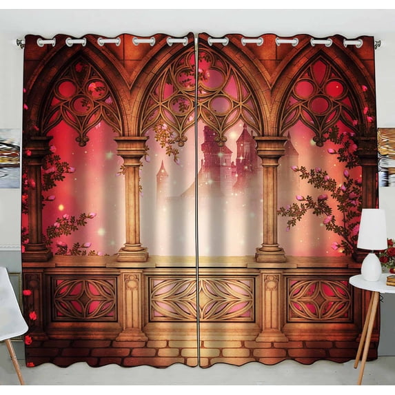PKQWTM Palace Balcony Practical heat insulation Shading Window Curtain Size 52(W)x84(H) inches(Two Piece)