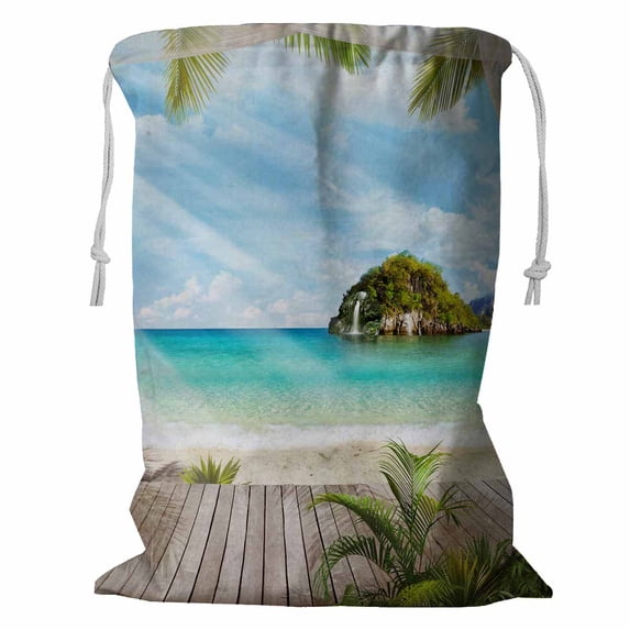 PKQWTM Paradise under the palms Storage Basket Laundry Bag with Drawstring Size 18x24 Inch