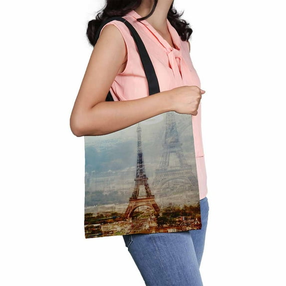 PKQWTM Paris Canvas Shoulder Bags Handbags Tote Bags Shopping Bag