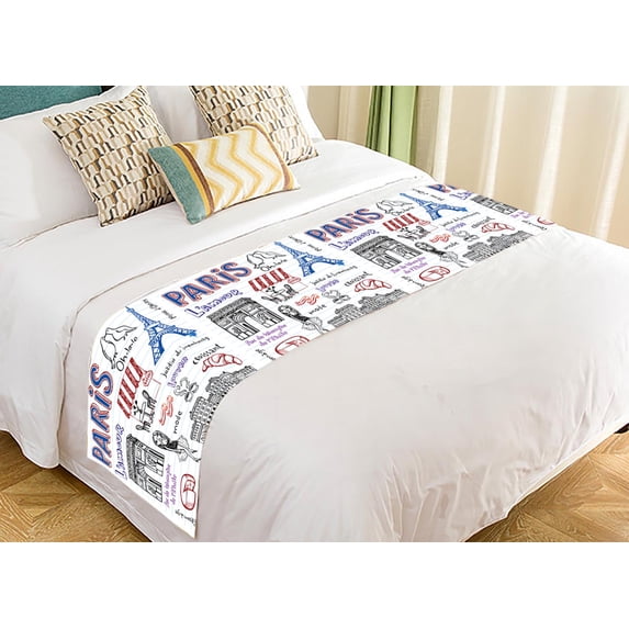PKQWTM Paris Doodles Bed Runner Bedroom Bedding Decor Bedding Scarf Size 20x95 inches