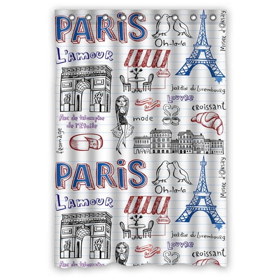 PKQWTM Paris Doodles WaterProof Polyester Fabric Shower Curtain Size 48x72 Inches