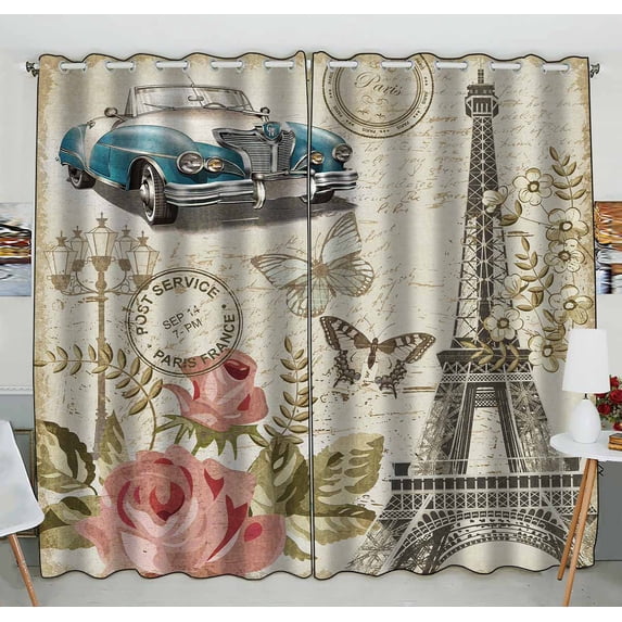 PKQWTM Paris Practical heat insulation Shading Window Curtain Size 52(W) x 84(H) inches(Two Piece)