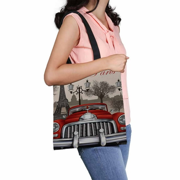 PKQWTM Paris retro Canvas Shoulder Bags Handbags Tote Bags Shopping Bag