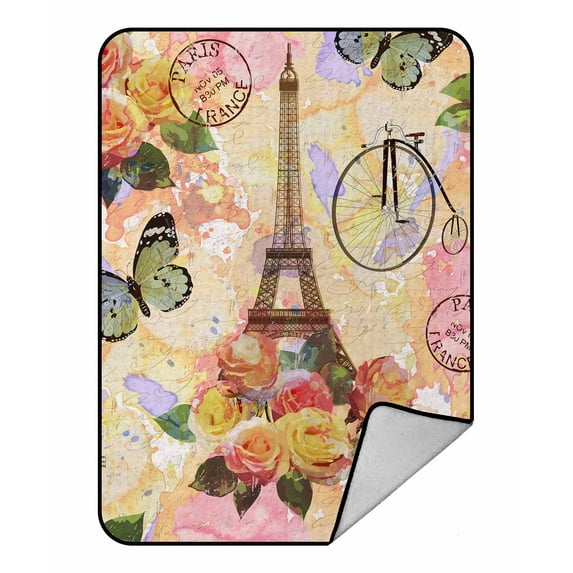 PKQWTM Paris travel Blanket Crystal Velvet Throw Bed Blanket 58x80 inches