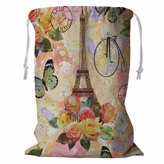 PKQWTM Paris travel Storage Basket Laundry Bag with Drawstring Size 24x32 Inch