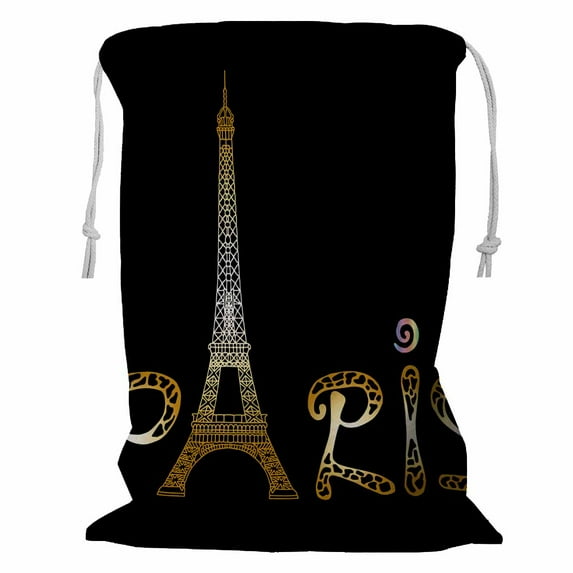 PKQWTM Paris with Eiffel tower Storage Basket Laundry Bag with Drawstring Size 18x24 Inch