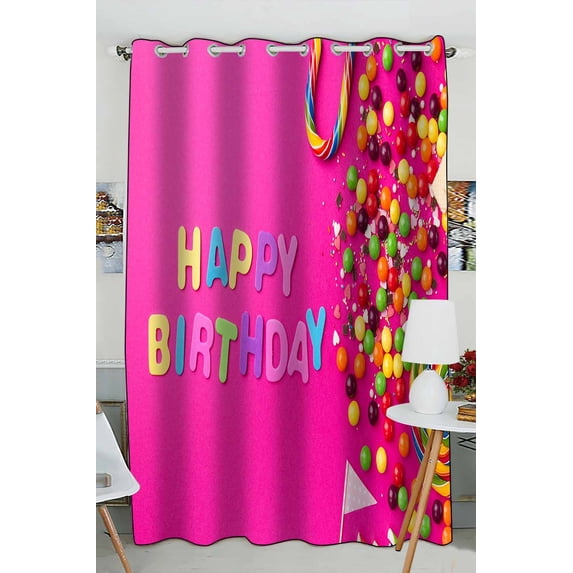 PKQWTM Party Accessories Happy Birthday Sweet Treat Swirl Candy Practical heat insulation Shading Window Curtain Size 52(W)x84(H) inches(One Piece)