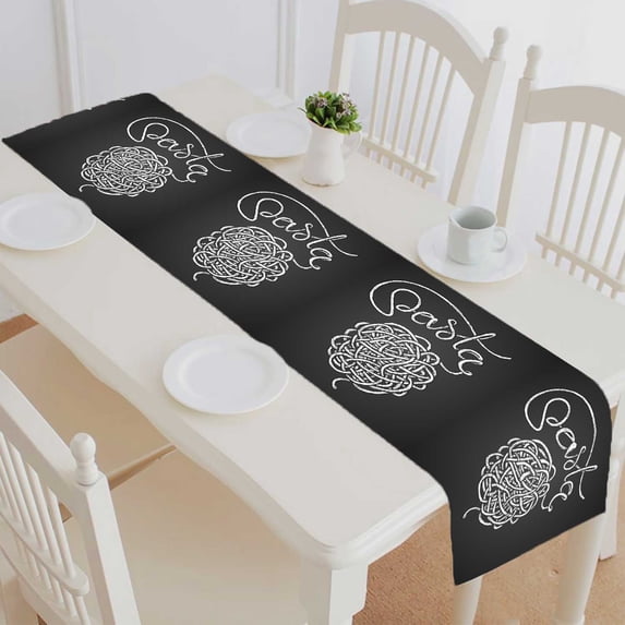 PKQWTM Pasta Word Spaghetti Snarl Drawn Chalkboard Cotton and Linen Table Runner Kitchen Dining Room Supplies Size 14x72 Inch