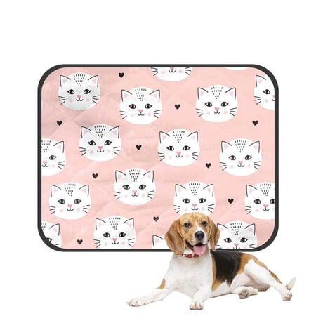 PKQWTM Pastel Peach Pink White Cat Pattern Pet Dog Cat Bed Pee Pads Mat Cushion Potty Dogsblankets Crate Bed Kennel 28x36 inch