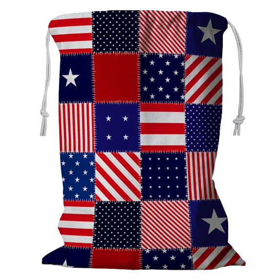 PKQWTM Patchwork Of American Flag Storage Basket Laundry Bag with Drawstring Size 18x24 Inch