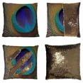 thumbnail image 1 of PKQWTM Peacock Feather Reversible Mermaid Cushion Cover Home Decor Sequin Pillow Case Size 16x16 inches, 1 of 2