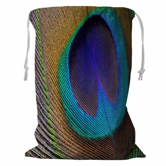 PKQWTM Peacock Feather Storage Basket Laundry Bag with Drawstring Size 24x32 Inch