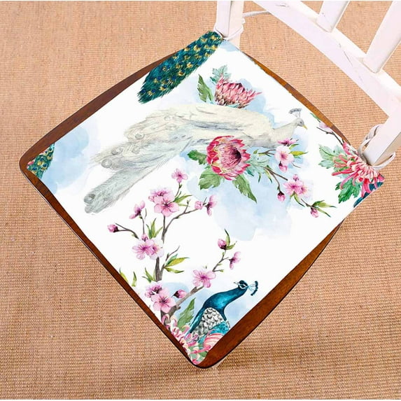 PKQWTM Peacock Tree Cherry Flowering Trees Protea Flower Chair Pads Chair Mat Seat Cushion Chair Cushion Floor Cushion Size 18x18 inches
