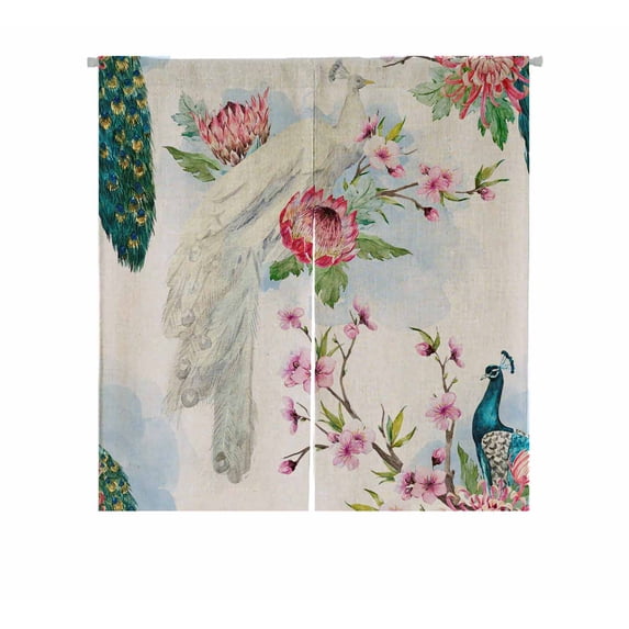 PKQWTM Peacock Tree Cherry Flowering Trees Protea Flower Door Curtain Window Cover Home Decor Hanging Curtain Size 85x90 CM