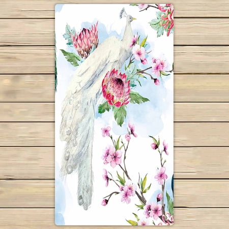 PKQWTM Peacock Tree Cherry Flowering Trees Protea Flower Microfiber Bath Towels Bathroom Body Shower Towel Size 30x56 Inches