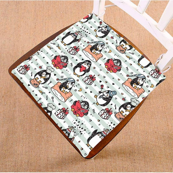 PKQWTM Penguins doodle Cute colorful Chair Pads Chair Mat Seat Cushion Chair Cushion Floor Cushion Size 16x16 inches