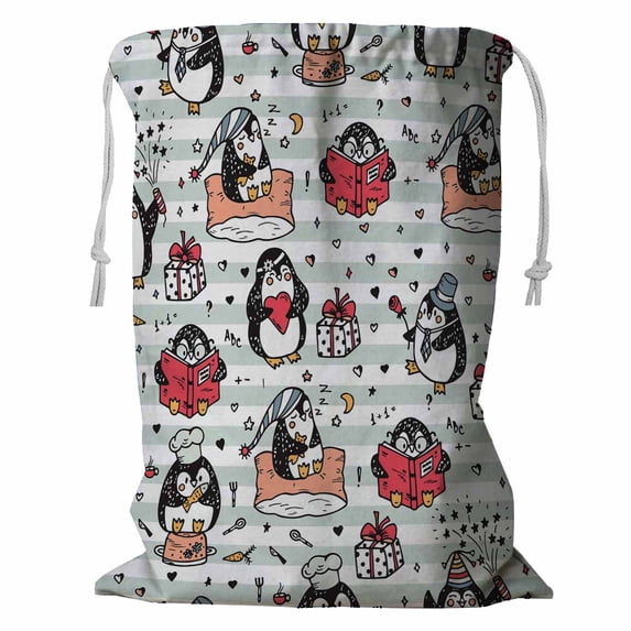 PKQWTM Penguins doodle Cute colorful Storage Basket Laundry Bag with Drawstring Size 18x24 Inch