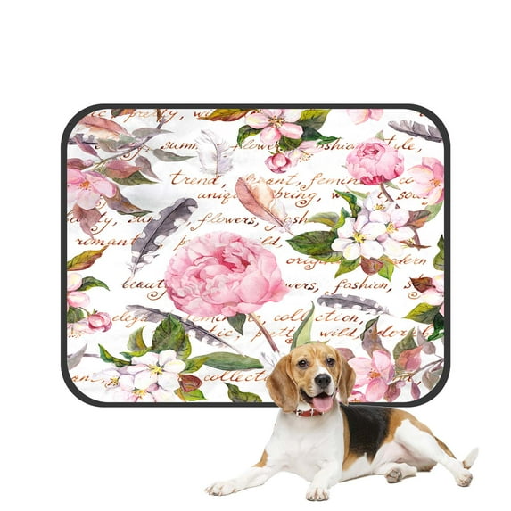 PKQWTM Peony Flowers Sakura Feathers Floral Hand Written Letter Pet Dog Cat Bed Pee Pads Mat Cushion Potty Dogsblankets Crate Bed Kennel 28x36 inch