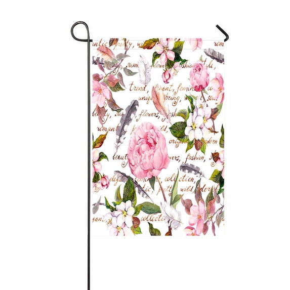 PKQWTM Peony Flowers Sakura Feathers Floral Hand Written Letter Yard Decor Home Garden Flag Size 28x40 Inches
