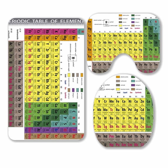 PKQWTM Periodic Table Elements 3 Piece Bathroom Rugs Set Bath Rug Contour Mat and Toilet Lid Cover