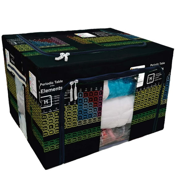 PKQWTM Periodic Table of Elements Back to School Storage Bag Clear Window Storage Bins Boxes Large Capacity Foldable Stackable Organizer With Steel Metal Frame For Bedding,Clothes,Closets, Bedrooms
