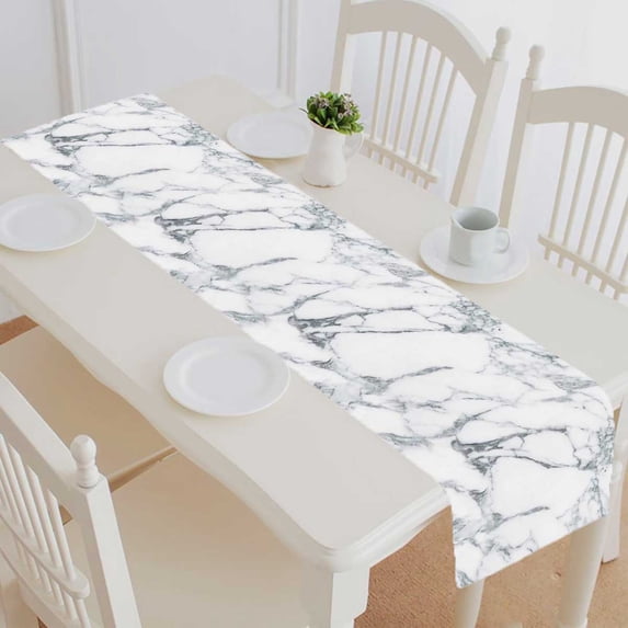 PKQWTM Photographic Grey Marble Stone Tile Cotton and Linen Table Runner Kitchen Dining Room Supplies Size 14x72 Inch