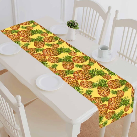 PKQWTM Pineapples Yellow Cotton and Linen Table Runner Kitchen Dining Room Supplies Size 14x72 Inch