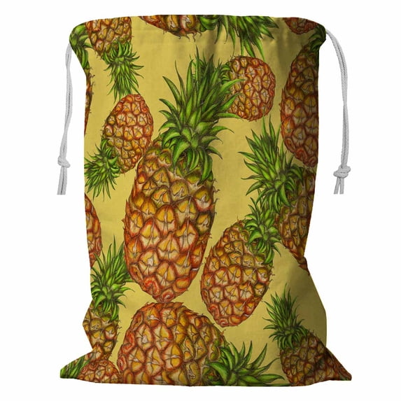 PKQWTM Pineapples Yellow Storage Basket Laundry Bag with Drawstring Size 24x32 Inch