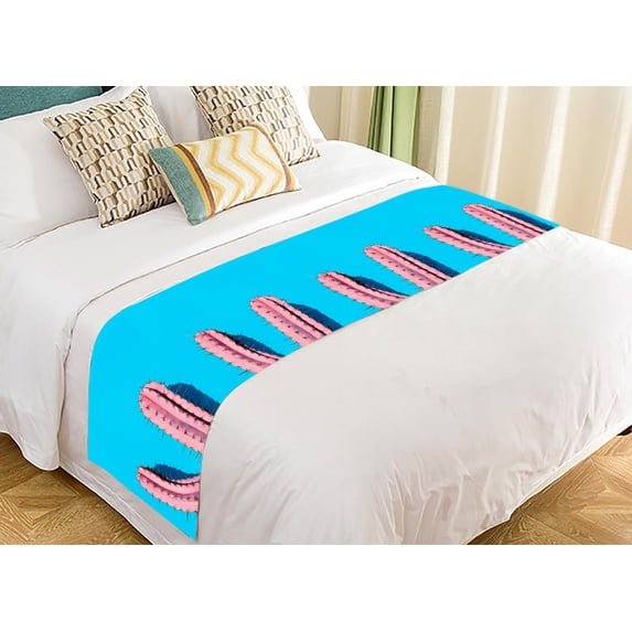 PKQWTM Pink Cactus Contemporary Art Minimal Design Bed Runner Bedroom Bedding Decor Bedding Scarf Size 20x95 inches
