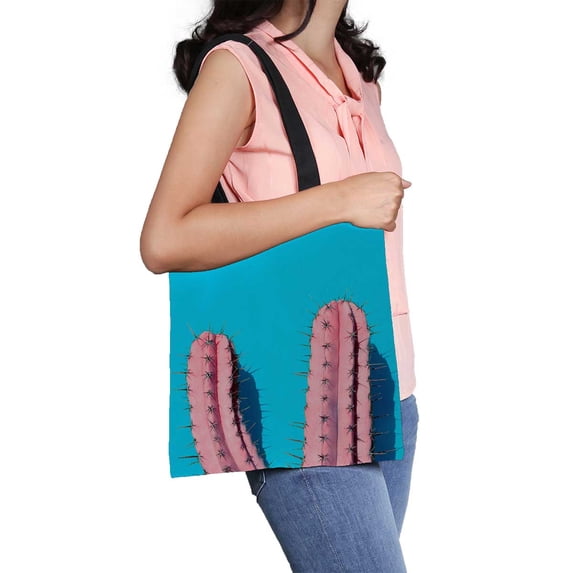 PKQWTM Pink Cactus Contemporary Art Minimal Design Canvas Shoulder Bags Handbags Tote Bags Shopping Bag