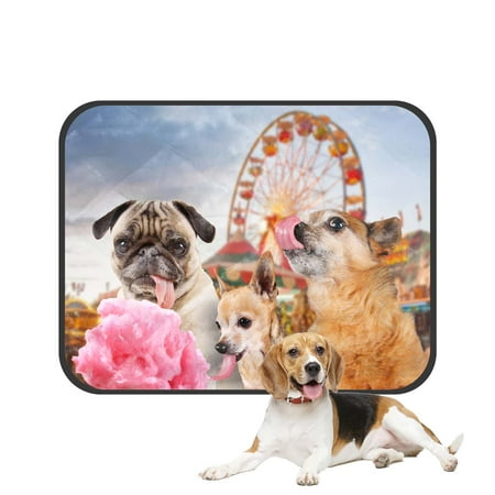 PKQWTM Pink Cotton Candy Amusement Park Three Funny Dogs Pet Dog Cat Bed Pee Pads Mat Cushion Potty Dogsblankets Crate Bed Kennel 28x36 inch