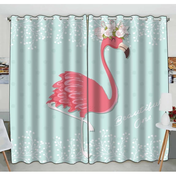 PKQWTM Pink Flamingo Practical heat insulation Shading Window Curtain Size 52(W)x84(H) inches(Two Piece)
