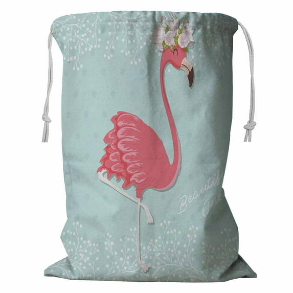 PKQWTM Pink Flamingo Storage Basket Laundry Bag with Drawstring Size 24x32 Inch