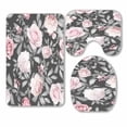 thumbnail image 1 of PKQWTM Pink Flowers And Leaves On Gray 3 Piece Bathroom Rugs Set Bath Rug Contour Mat and Toilet Lid Cover, 1 of 2
