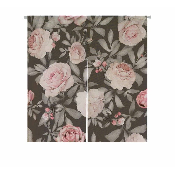 PKQWTM Pink Flowers And Leaves On Gray Door Curtain Window Cover Home Decor Hanging Curtain Size 85x90 CM