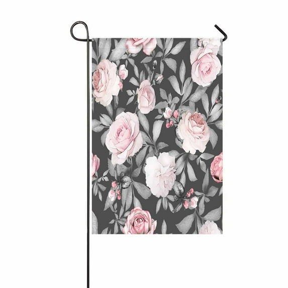PKQWTM Pink Flowers And Leaves On Gray Yard Decor Home Garden Flag Size 28x40 Inches