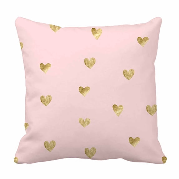PKQWTM Pink Gold Hearts Bed Decor Pillow Cases Zippered Cushion Cover Size 16x16 Inches